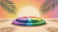 Rainbow stage with tropical leaves and warm gradient background Royalty Free Stock Photo