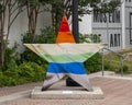 Rainbow star sculpture at the Arlington Museum of Art in downtown Arlington, Texas.