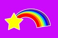 rainbow and star sticker on a purple background