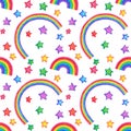 Rainbow and stars Doodle seamless pattern.
