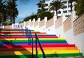 Rainbow steps down to Torrecilla Beach, Nerja, Spain Royalty Free Stock Photo