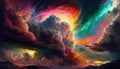 Rainbow storm clouds over a landscape. Thunder and lightning with colors. Beautiful abstract background. Royalty Free Stock Photo