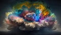 Rainbow storm clouds over a landscape. Thunder and lightning with colors. Beautiful abstract background. Royalty Free Stock Photo