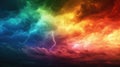 Rainbow storm clouds weave vibrant hues over a captivating landscape. Ai Generated Royalty Free Stock Photo
