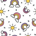 Rainbow and sun doodle cute pattern colorful pastel