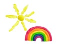 Rainbow and sun made of multicolored plasticine Royalty Free Stock Photo