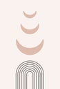 Rainbow Sun Moon Boho Minimalist Printed Wall Art Geometric Abstract Print Bohemian Art work, vector crescent, poster.