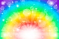 Rainbow Sunshine effect with blurred dots like bokeh bright Background.