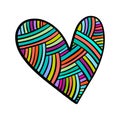 Rainbow textile heart knitted vector illustration element hand drawn in cartoon style