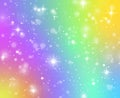 Rainbow texture. Fantasy unicorn galaxy, stars in holographic sky and bokeh, iridescent gradient hologram with glitter Royalty Free Stock Photo