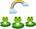 Rainbow and three green frogs on a white background - perfect for a background or wallpaper