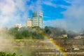 Rainbow to Canada over Niagara River, Niagara Falls Royalty Free Stock Photo