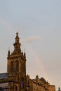 The rainbow on the top of the ancient building in Edinburgh