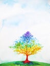 Rainbow tree color colorful watercolor painting illustration Royalty Free Stock Photo