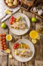 Rainbow trout fillet with roasted potatoes Royalty Free Stock Photo