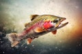 Rainbow trout fish jumping out of river water made.illustration. Ai generative Royalty Free Stock Photo