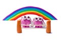 Rainbow and two plasticine sheep. Royalty Free Stock Photo