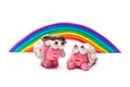 Rainbow and two plasticine sheep. Royalty Free Stock Photo