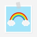 Rainbow and two white clouds. LGBT sign symbol. Flat design.