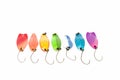 Rainbow with ultralite spoons for trout fishing Royalty Free Stock Photo