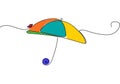 Rainbow Umbrella drawn with One line. A little Butterfly. Seasonal item for fashion. Lineart vector for banner, logo and