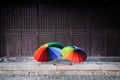 Rainbow umbrellas in the old town of Suzhou, China Royalty Free Stock Photo