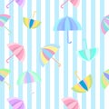 Rainbow umbrellas  seamless colorful flat pattern background isolated Royalty Free Stock Photo