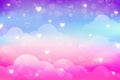 Rainbow unicorn background with clouds stars and hearts. Pastel color sky. Magical landscape, abstract fabulous pattern Royalty Free Stock Photo