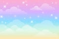 Rainbow unicorn background with clouds and stars. Pastel color sky. Magical landscape, abstract fabulous pattern. Cute Royalty Free Stock Photo