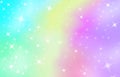 Rainbow unicorn background.Mermaid glittering galaxy in pastel colors with stars bokeh. Royalty Free Stock Photo