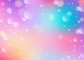 Rainbow unicorn background. Pastel pink color sky with stars. Holographic fantasy print with bokeh. Vector wallpaper for princess Royalty Free Stock Photo