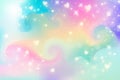 Rainbow unicorn fantasy background with hearts and stars. Holographic illustration in pastel colors. Bright multicolored Royalty Free Stock Photo