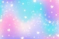 Rainbow unicorn fantasy background with stars and hearts. Holographic illustration in pastel colors. Bright multicolored Royalty Free Stock Photo