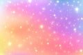 Rainbow unicorn fantasy background with stars and sparkles. Holographic illustration in pastel colors. Bright Royalty Free Stock Photo