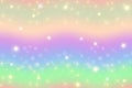 Rainbow unicorn fantasy wavy background with bokeh and stars. Holographic illustration in pastel colors. Bright Royalty Free Stock Photo