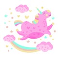 Rainbow And Unicorn Funny Girly Drawing Royalty Free Stock Photo