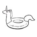 Rainbow Unicorn swim ring. Pool float. Swimming circle. Life buoy. Rubber or inflatable ring. Vector illustration in