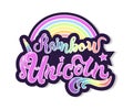 Rainbow Unicorn text as logotype, badge, patch, icon