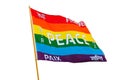Rainbow varicolored pacifist flag with multilingual peace text i