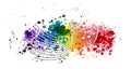 rainbow vector music background with notes and watercolor splash Royalty Free Stock Photo