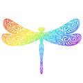 Rainbow vector silhouette of decorative dragonfly on a white background