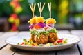 rainbow veggie falafel on skewers, grilled