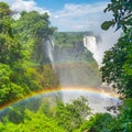 Rainbow at the Victoria Falls on Zambezi River, border of Zambia and Zimbabwe Royalty Free Stock Photo