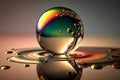 Rainbow water drop on a reflective surface. 3D illustration. Royalty Free Stock Photo