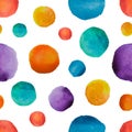 Rainbow watercolor polka dot pattern. Bright watercolor seamless pattern with colorful circles. Watercolor rainbow