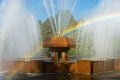 Rainbow in the waterdrops of a fountain