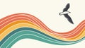 Rainbow Waves with Birds, Abstract Nature Scene, vector design Generative AI Royalty Free Stock Photo