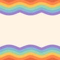 Rainbow wavy vector frame on beige background with copy space. Retro groovy square design for social media post, ad