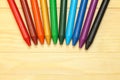 Rainbow wax crayons on wood Royalty Free Stock Photo