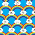 Rainbow, white clouds of emoticons. A seamless pattern for your ideas. Royalty Free Stock Photo